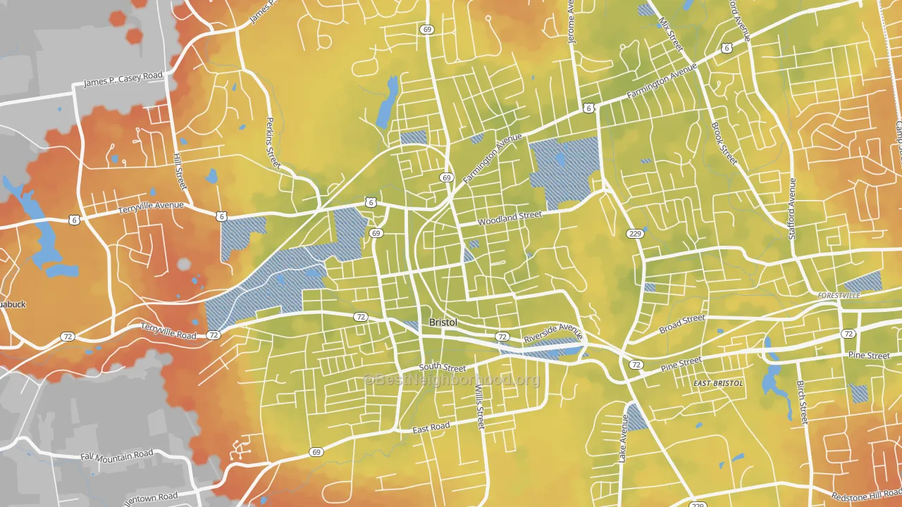Bike Grade map of Federal Hill Historic District, Bristol, CT
