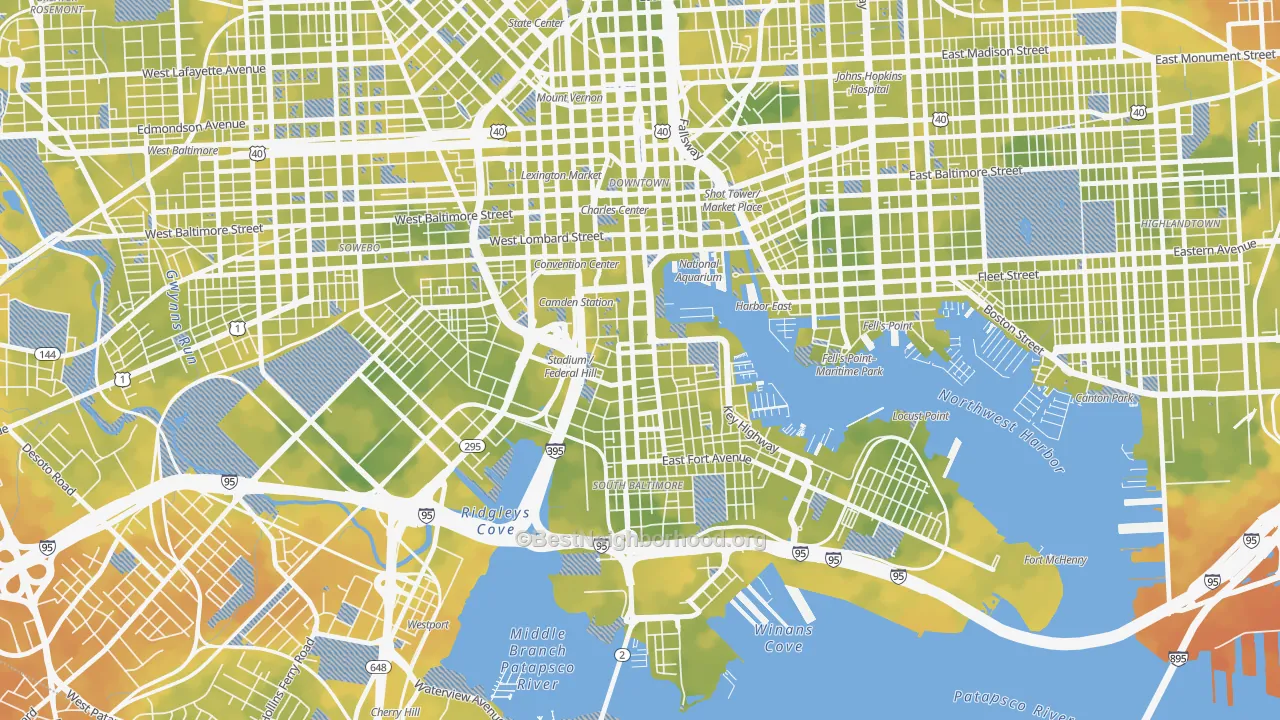 Bike Grade map of Federal Hill-Montgomery, Baltimore, MD