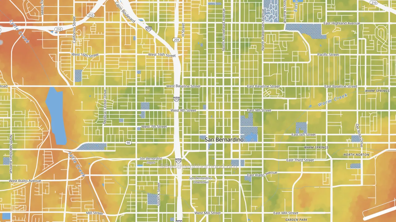 Bike Grade map of Feldheym, San Bernardino, CA