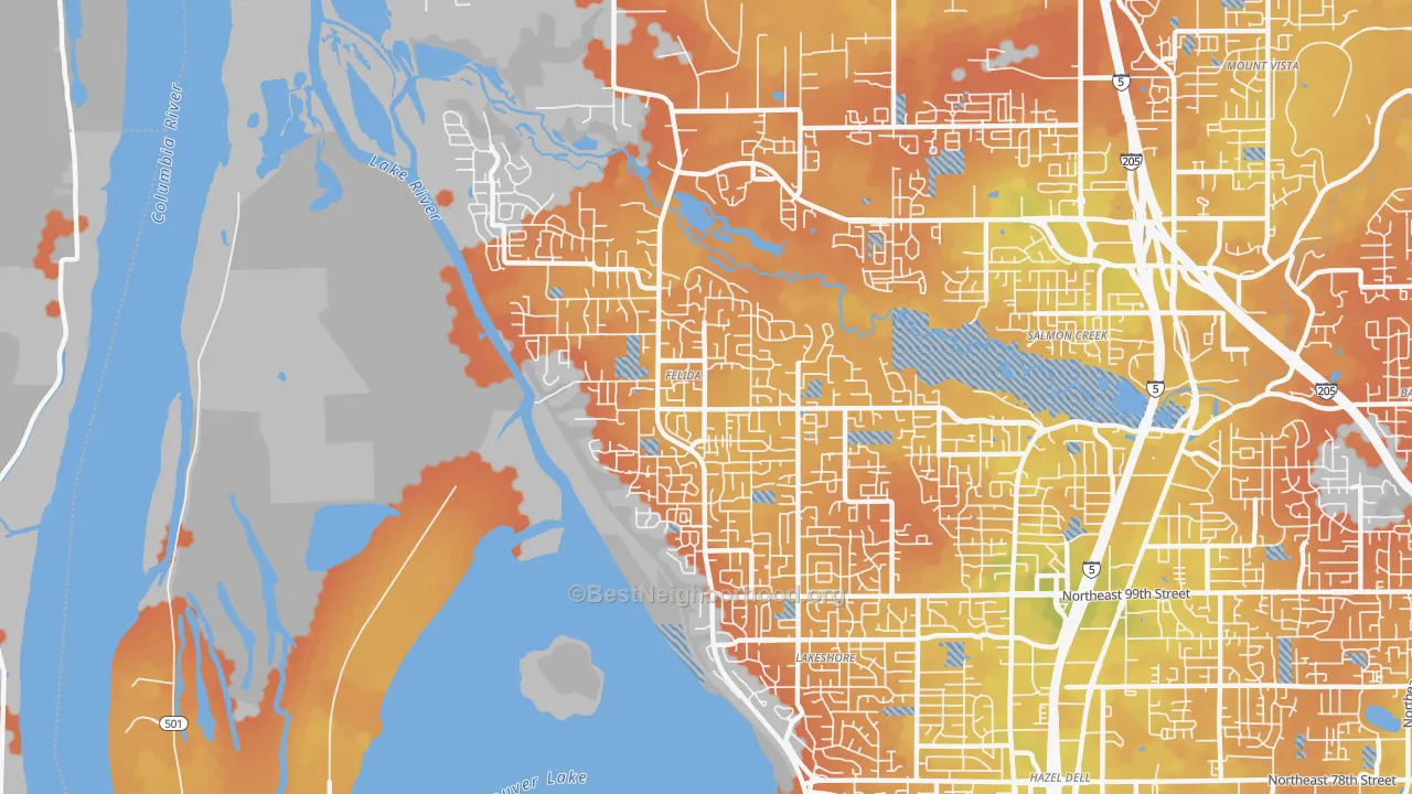 Bike Grade map of Felida-Starcrest, Vancouver, WA