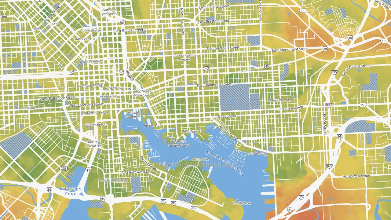 Bike Grade map of Fells Point, Baltimore, MD