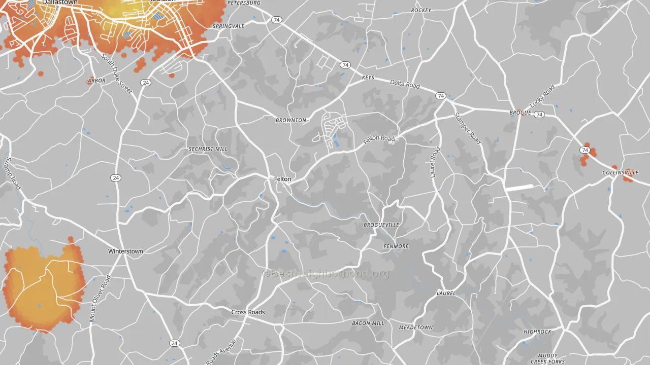 Bike Grade map of Felton, PA