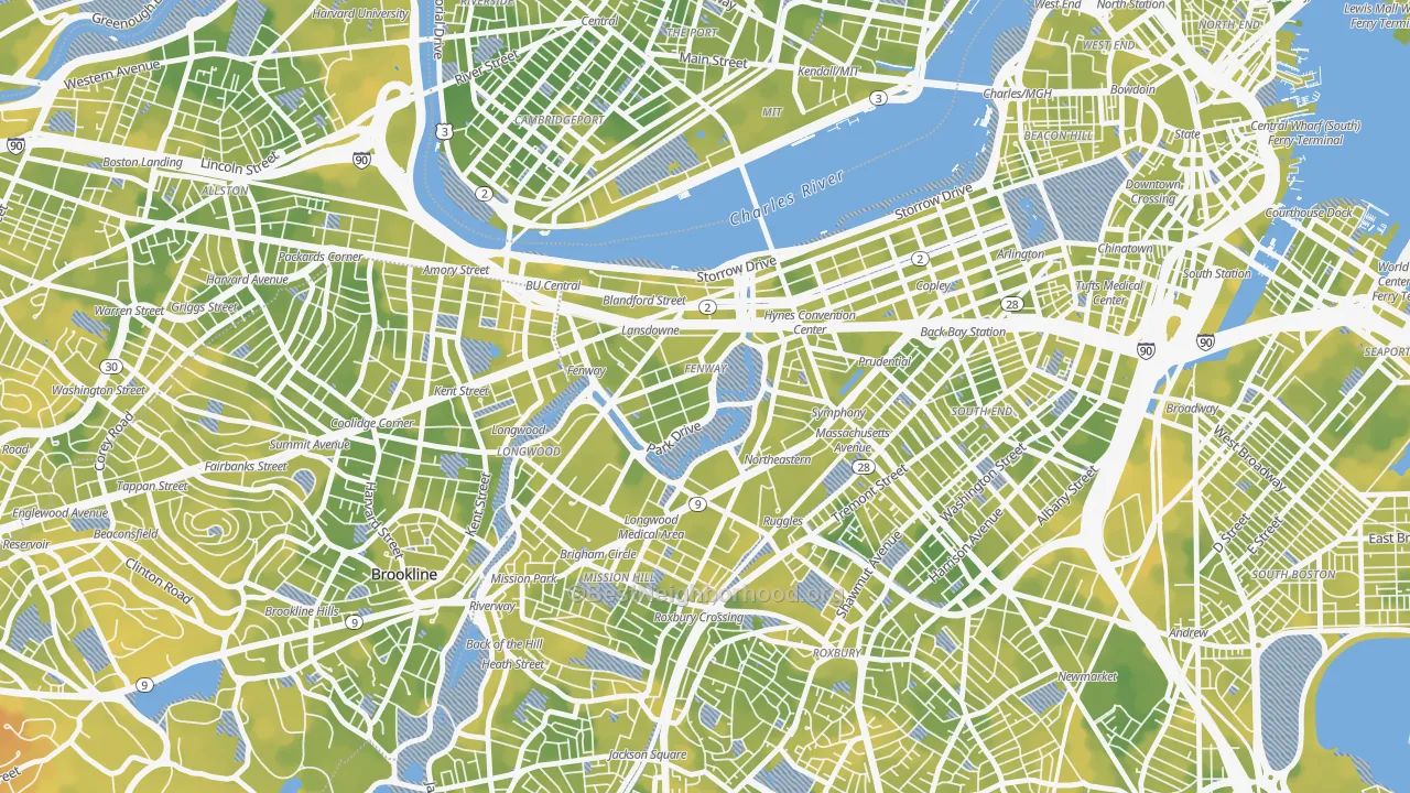 Bike Grade map of Fenway-Kenmore, Boston, MA