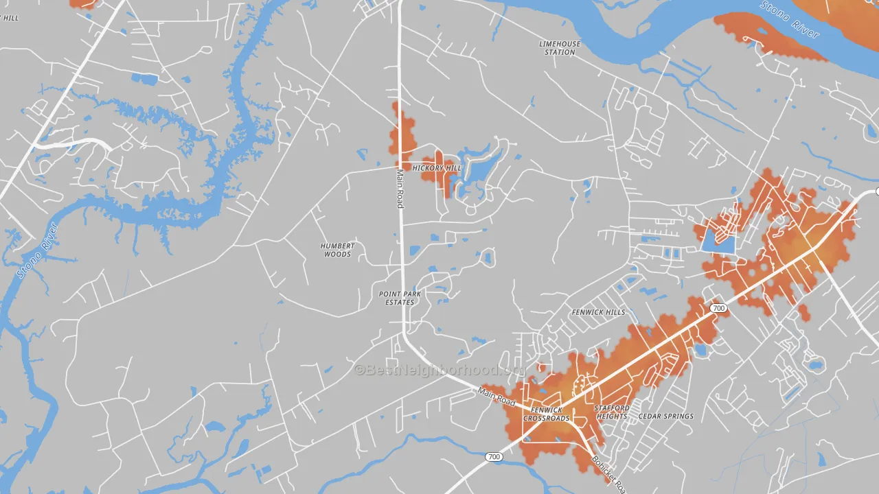 Bike Grade map of Fenwick Hills, SC