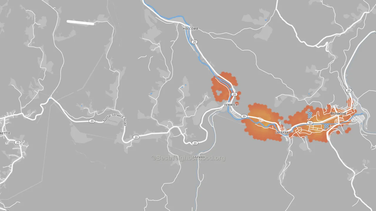 Bike Grade map of Fenwick, WV