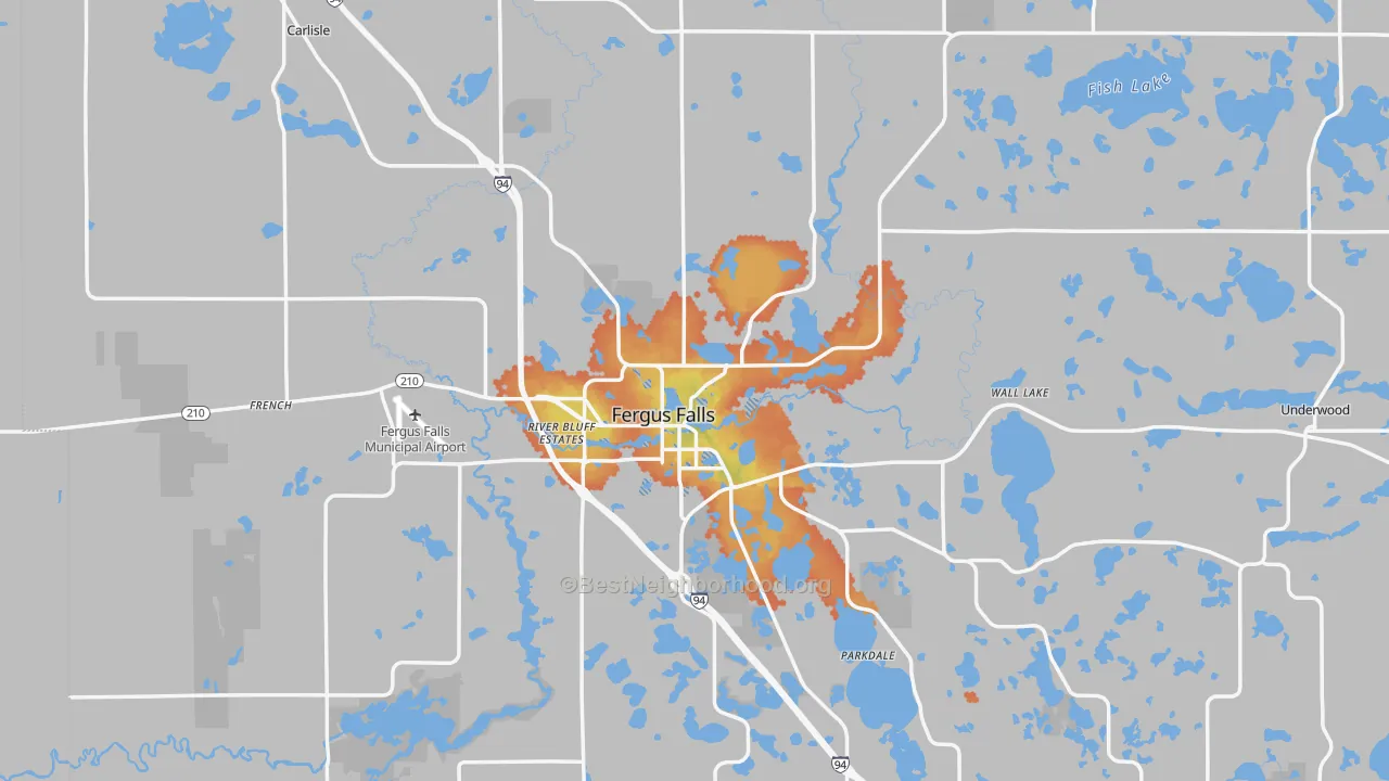 Bike Grade map of Fergus Falls, MN