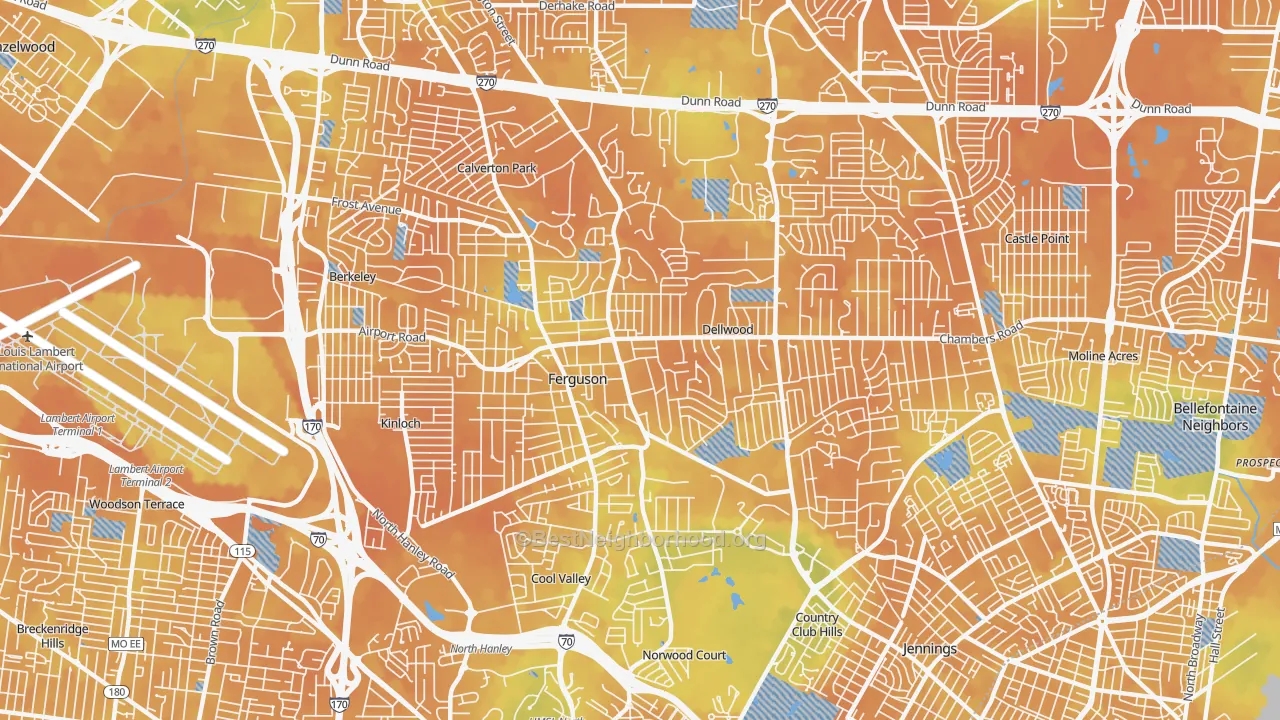 Bike Grade map of Ferguson, MO