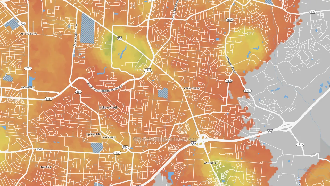 Bike Grade map of Fern Creek, Louisville, KY