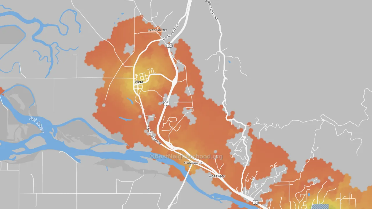 Bike Grade map of Fernbridge, CA