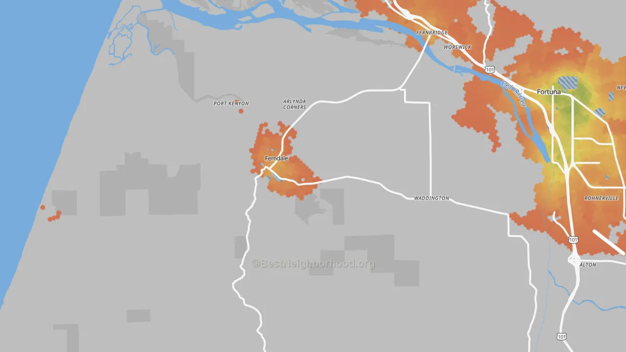 Bike Grade map of Ferndale, CA