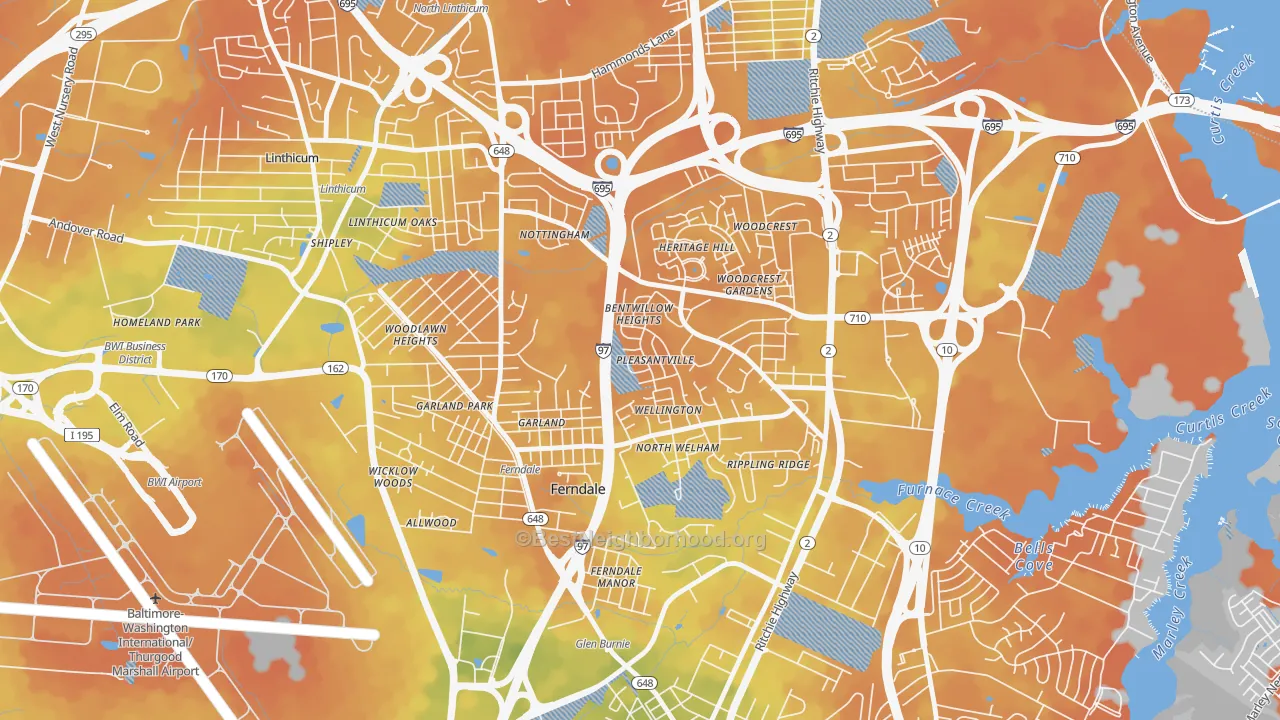 Bike Grade map of Ferndale, MD