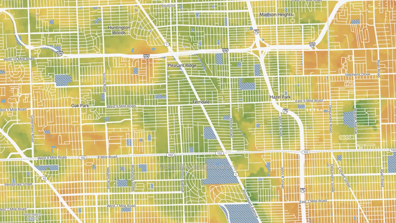 Bike Grade map of Ferndale, MI