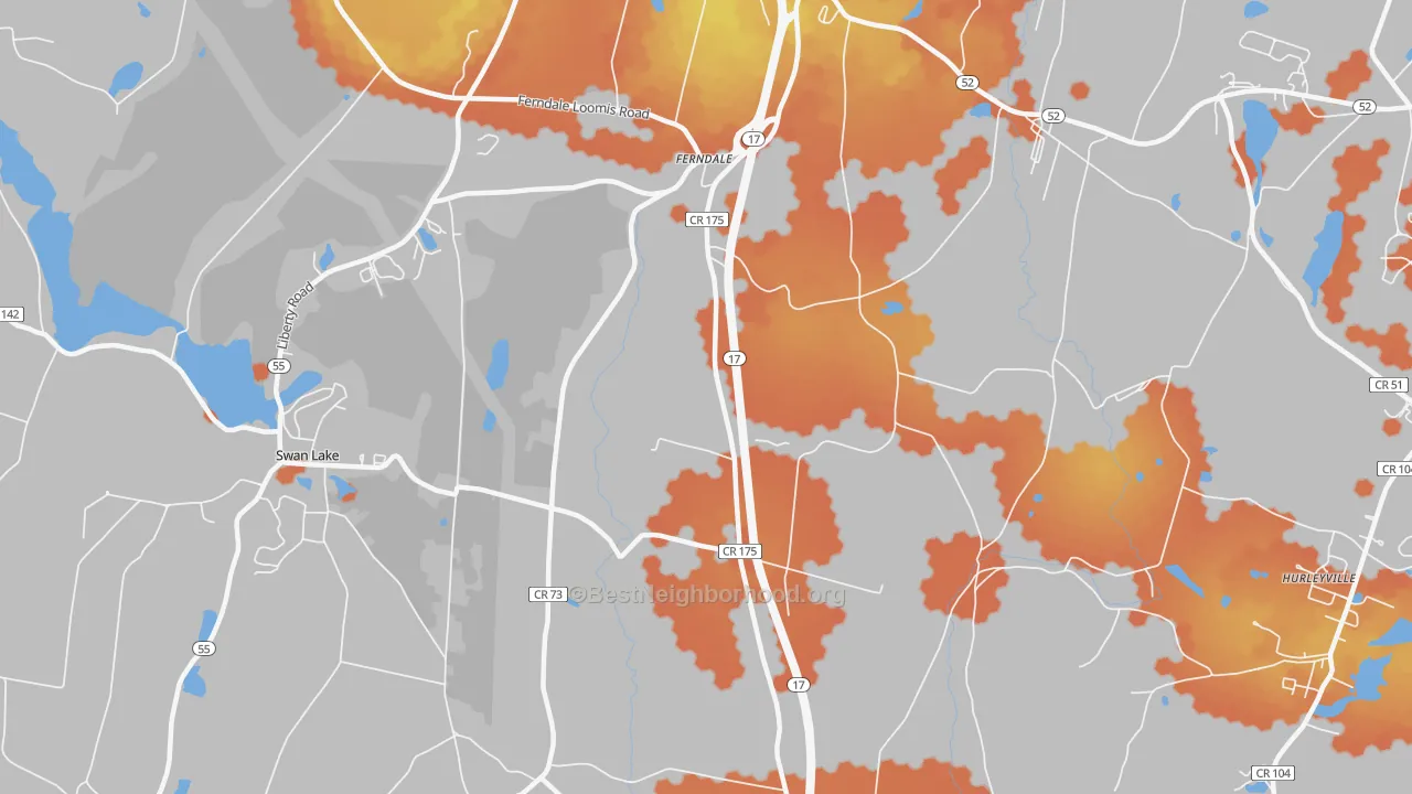 Bike Grade map of Ferndale, NY