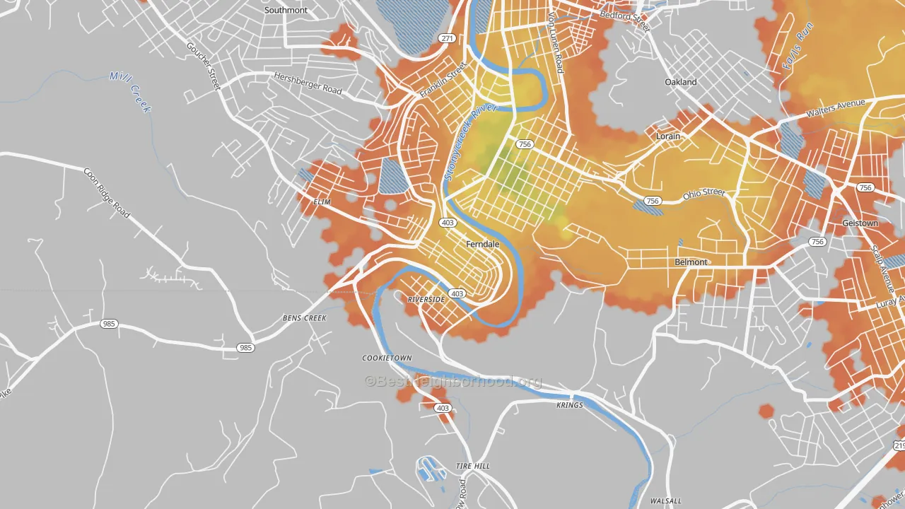 Bike Grade map of Ferndale, PA