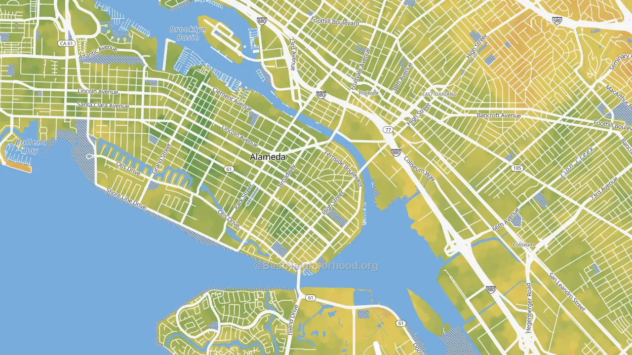 Bike Grade map of Fernside, Alameda, CA