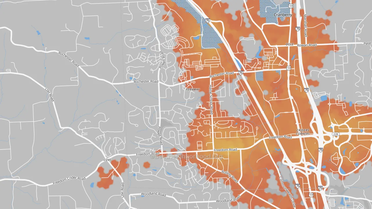 Bike Grade map of Fernway, PA