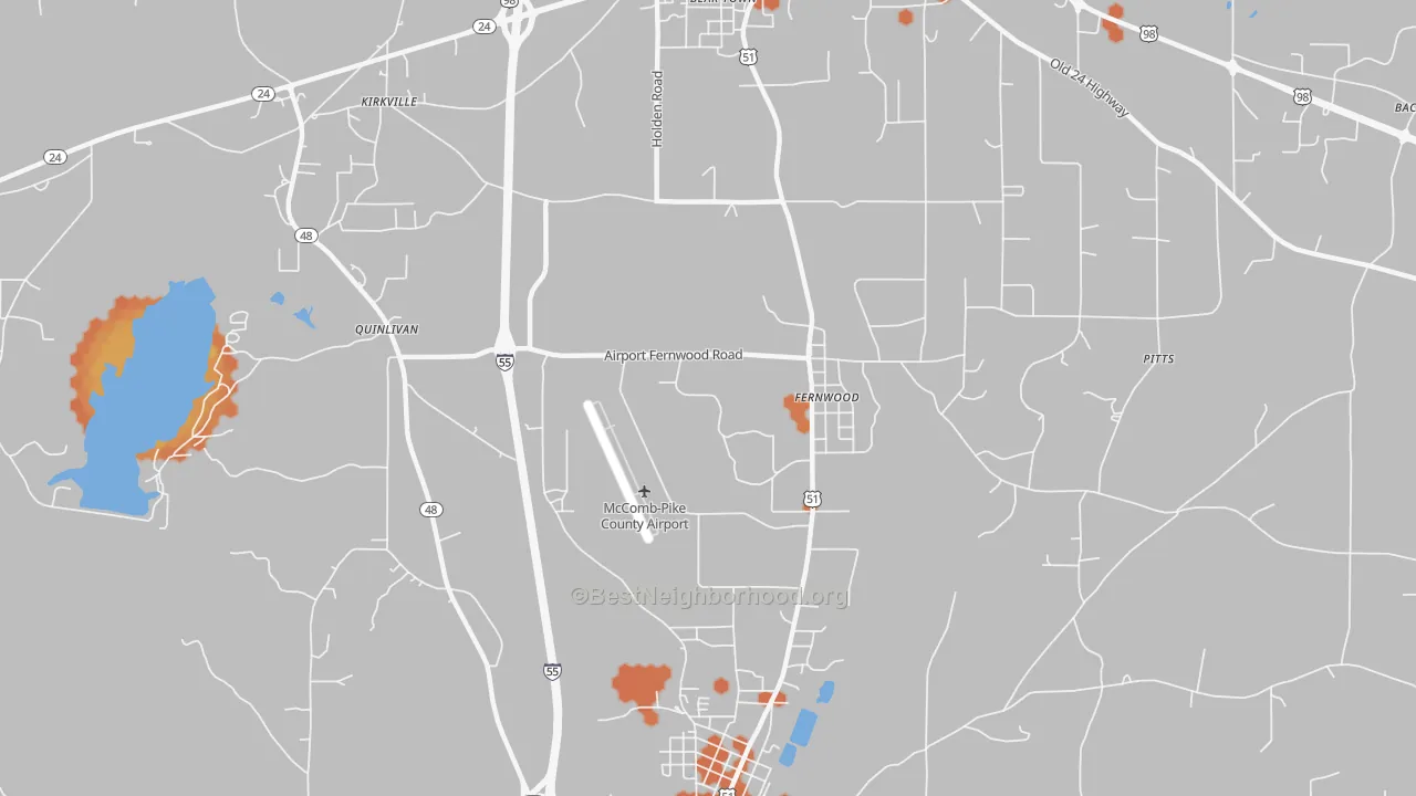 Bike Grade map of Fernwood, MS