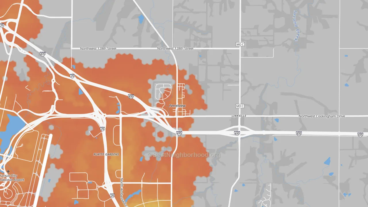 Bike Grade map of Ferrelview, MO