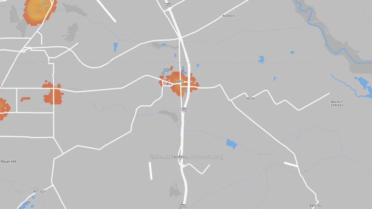 Bike Grade map of Ferris, TX