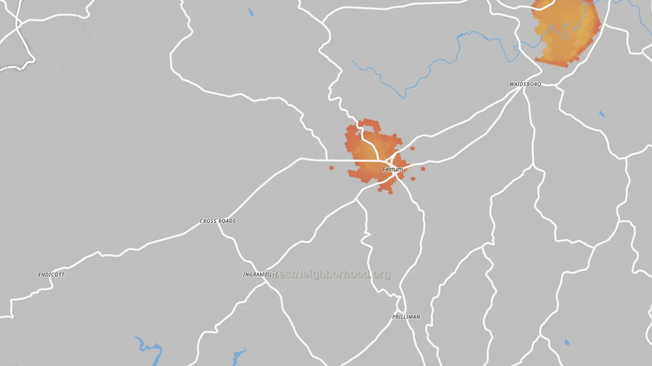 Bike Grade map of Ferrum, VA