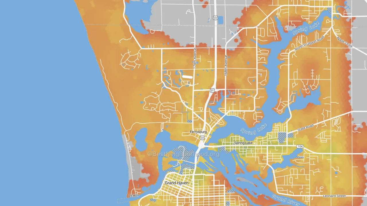 Bike Grade map of Ferrysburg, MI