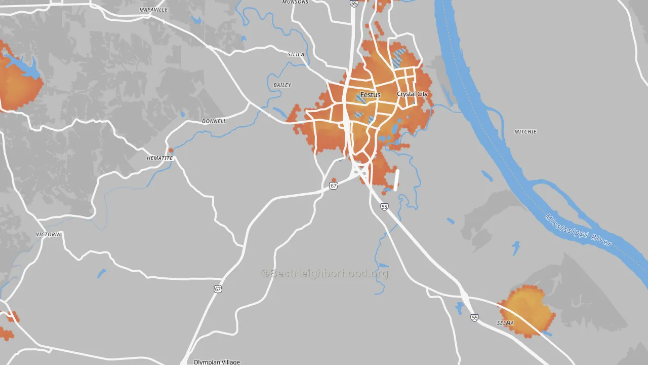 Bike Grade map of Festus, MO