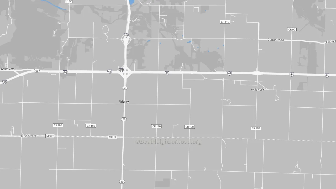 Bike Grade map of Fidelity, MO