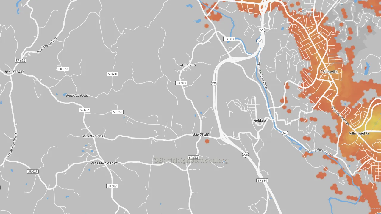 Bike Grade map of Fieldale, VA
