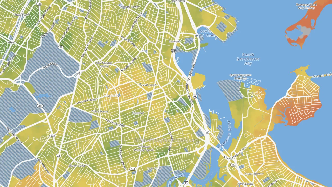 Bike Grade map of Fields Corner, Boston, MA