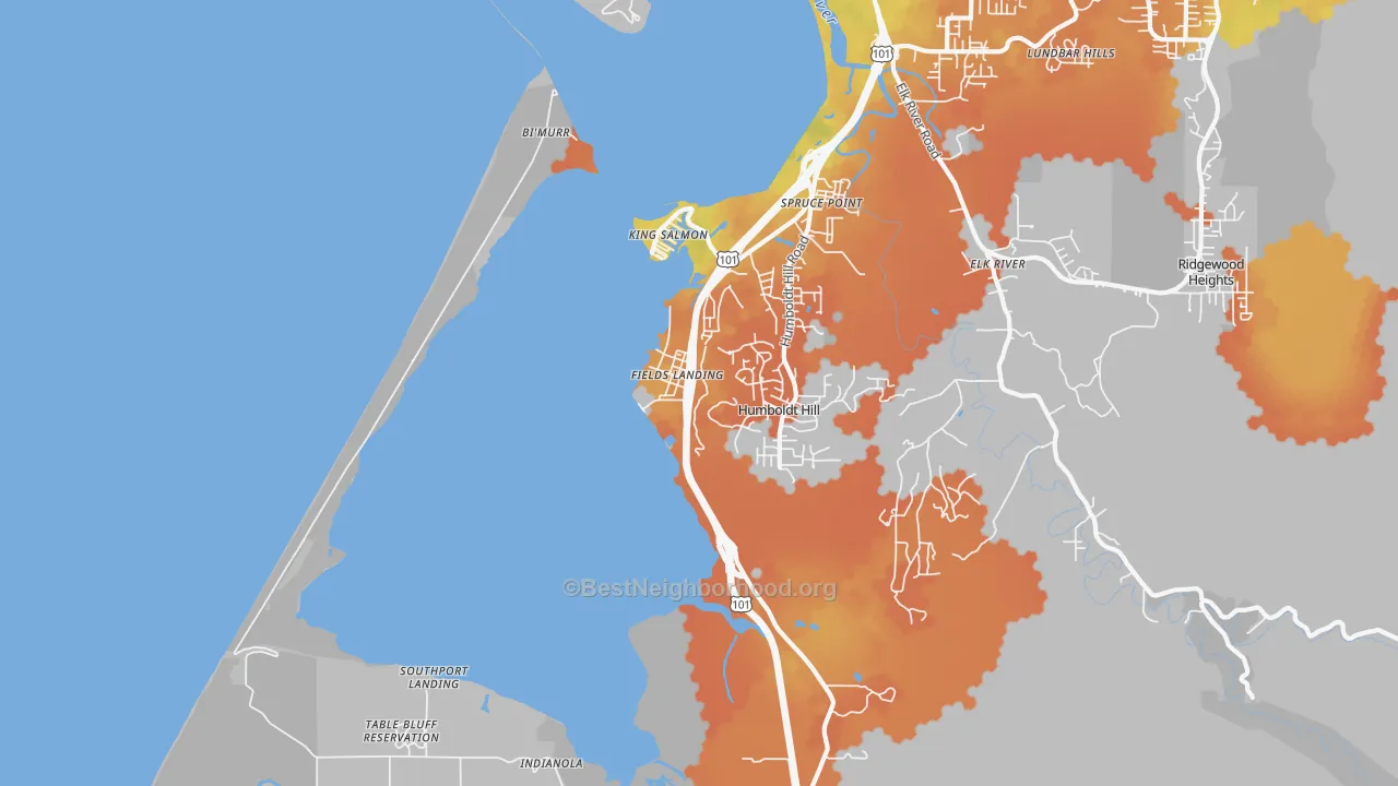 Bike Grade map of Fields Landing, CA