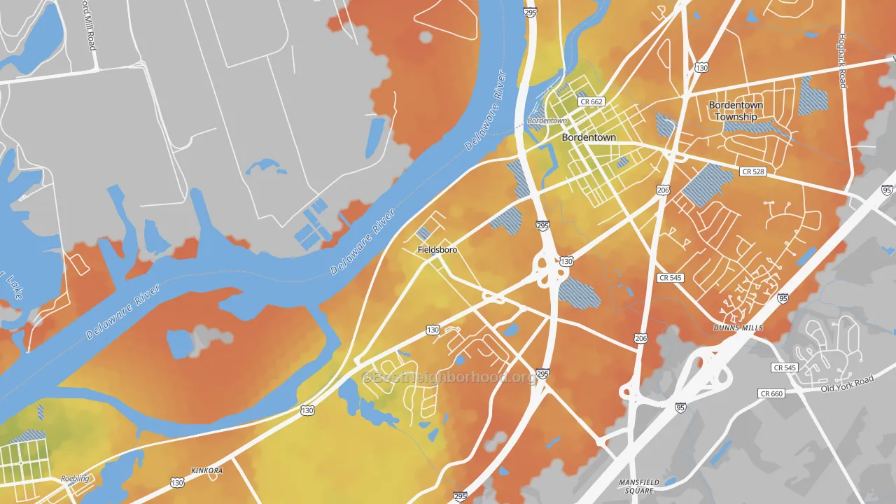 Bike Grade map of Fieldsboro, NJ