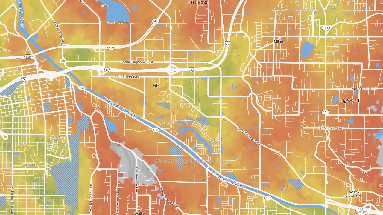 Bike Grade map of Fife, WA