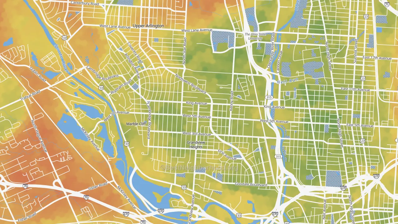 Bike Grade map of Fifth by Northwest, Columbus, OH