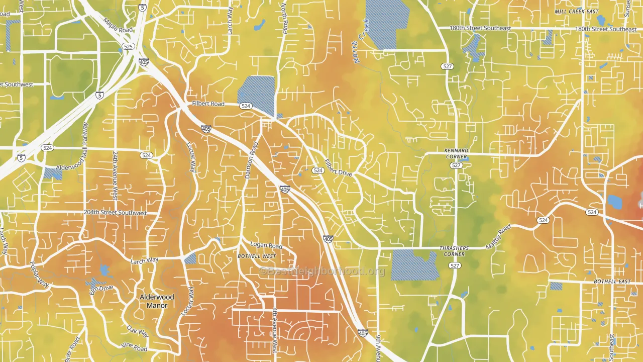 Bike Grade map of Filbert-Winesap, Bothell West, WA