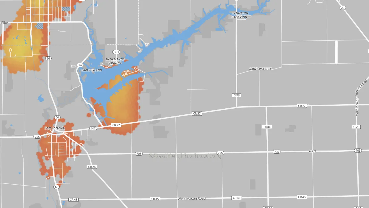 Bike Grade map of Filburns Island, OH
