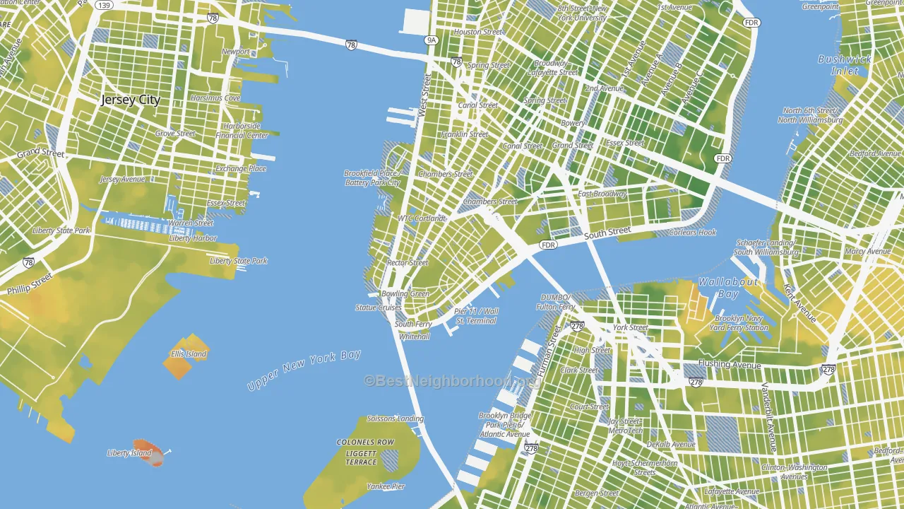 Bike Grade map of Financial District, Manhattan, NY