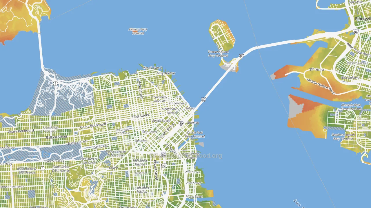 Bike Grade map of Financial District, San Francisco, CA