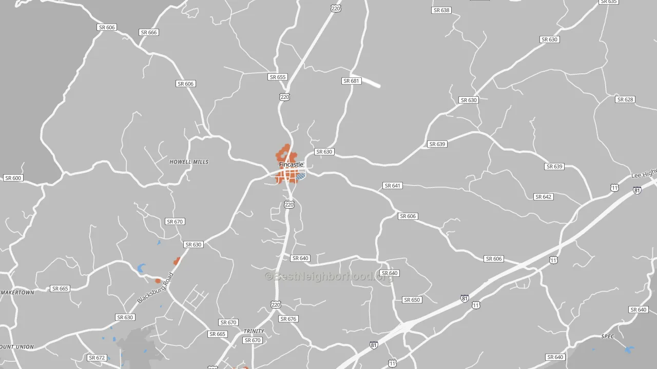 Bike Grade map of Fincastle, VA
