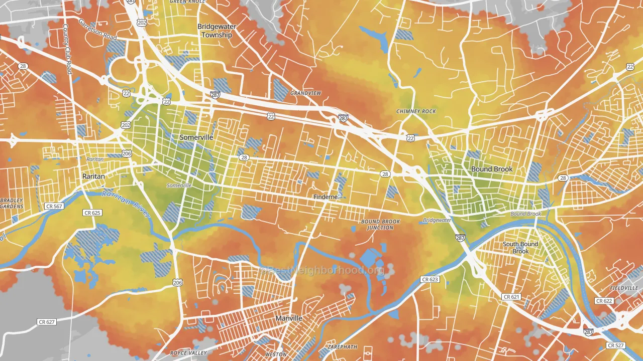 Bike Grade map of Finderne, NJ