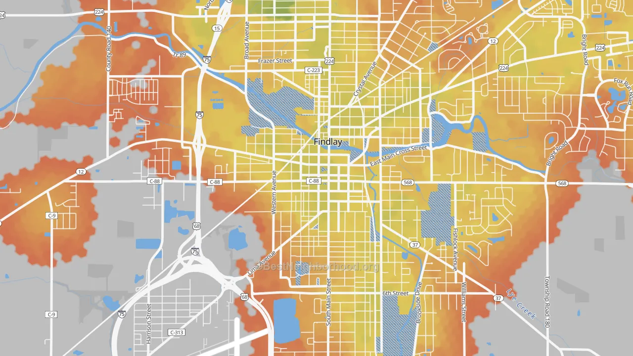 Bike Grade map of Findlay Downtown Historic District, Findlay, OH