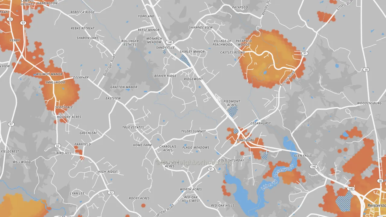 Bike Grade map of Finksburg, MD