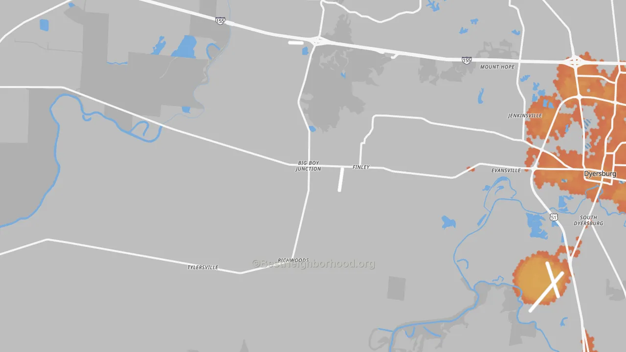 Bike Grade map of Finley, TN