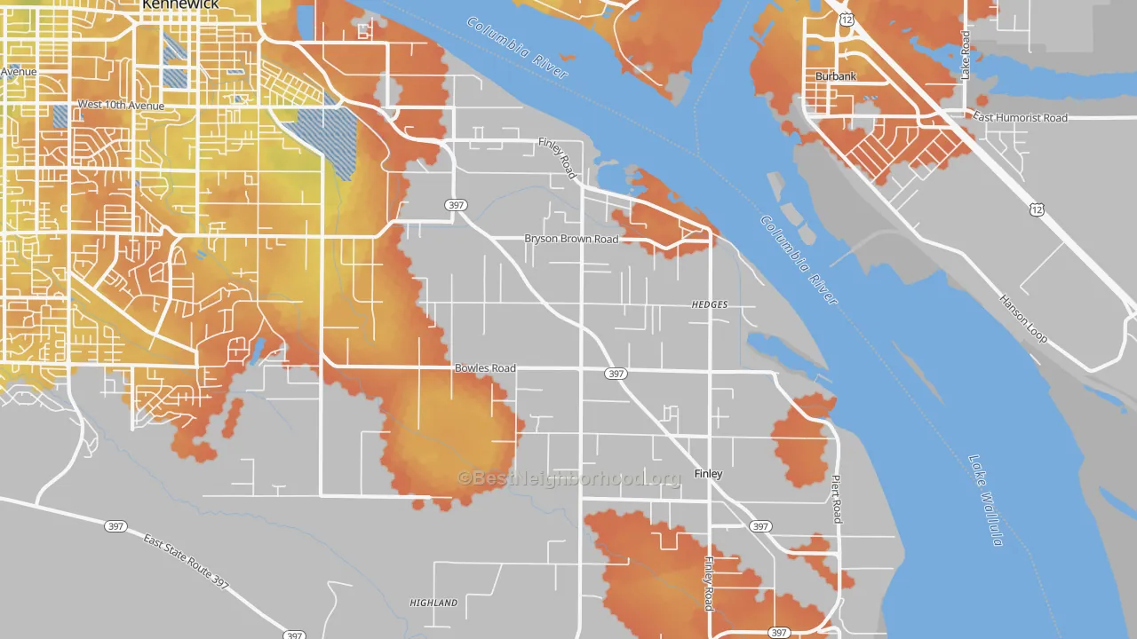 Bike Grade map of Finley, WA