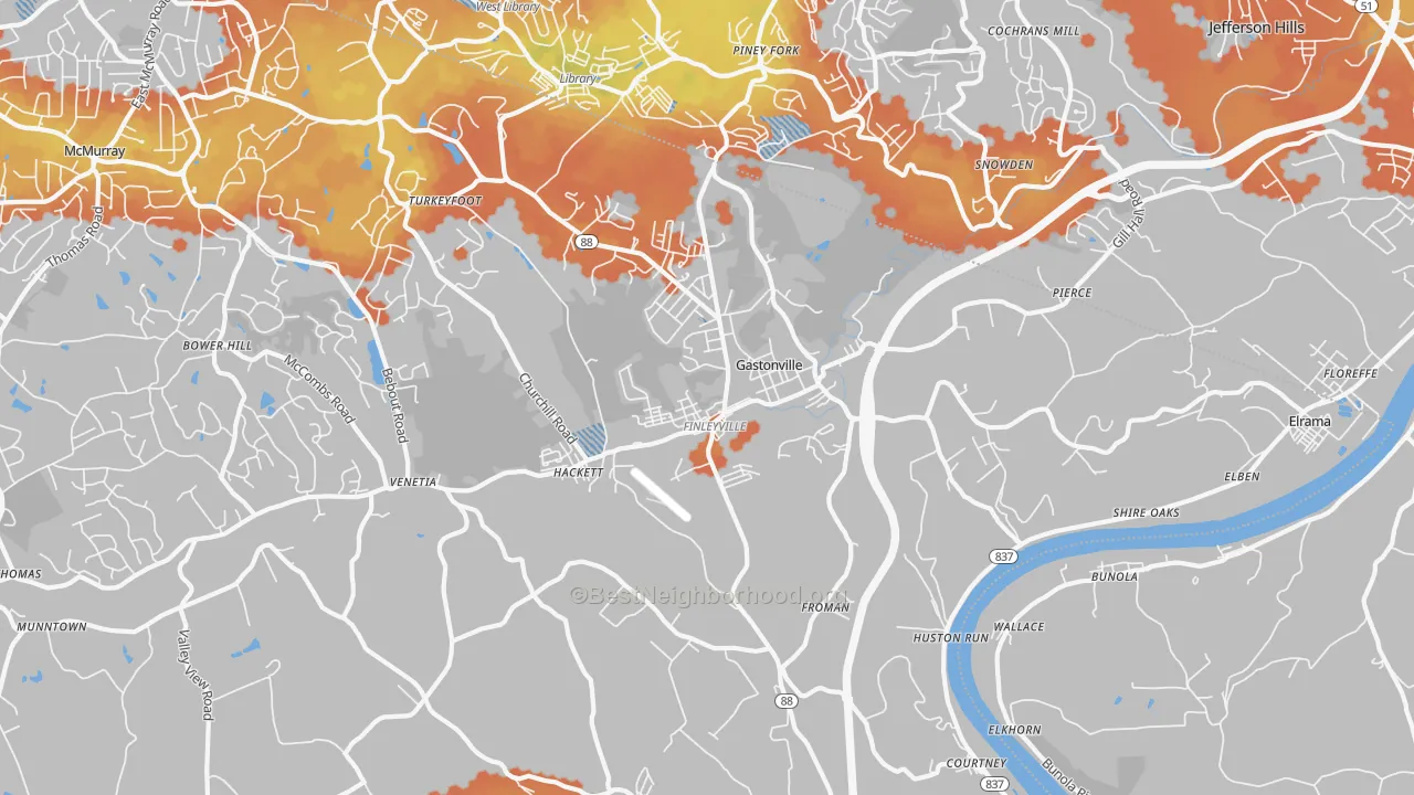 Bike Grade map of Finleyville, PA
