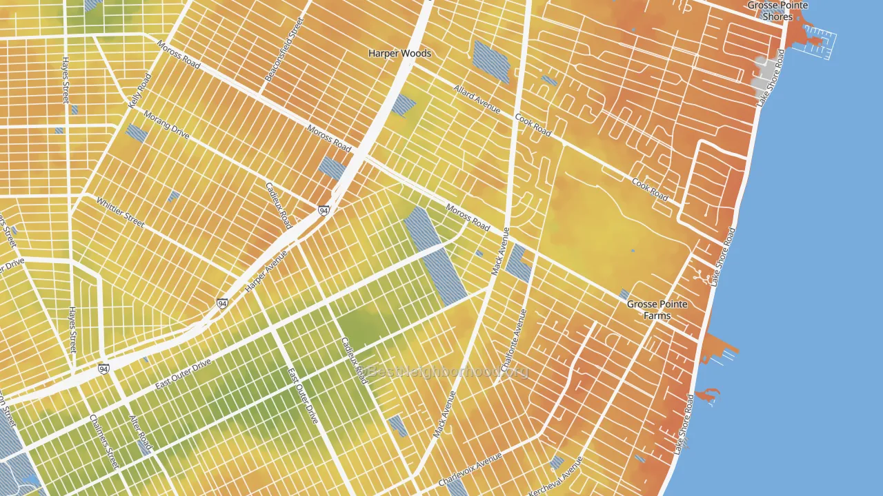 Bike Grade map of Finney, Grosse Pointe, MI