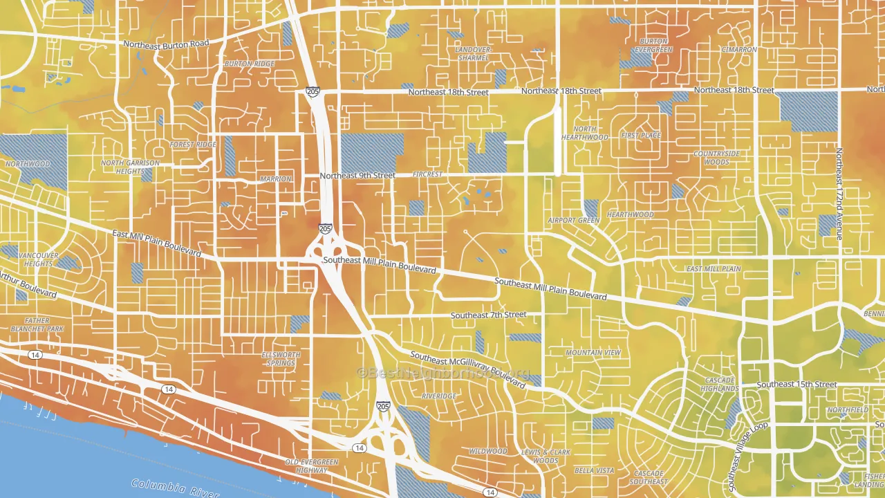 Bike Grade map of Fircrest, Vancouver, WA