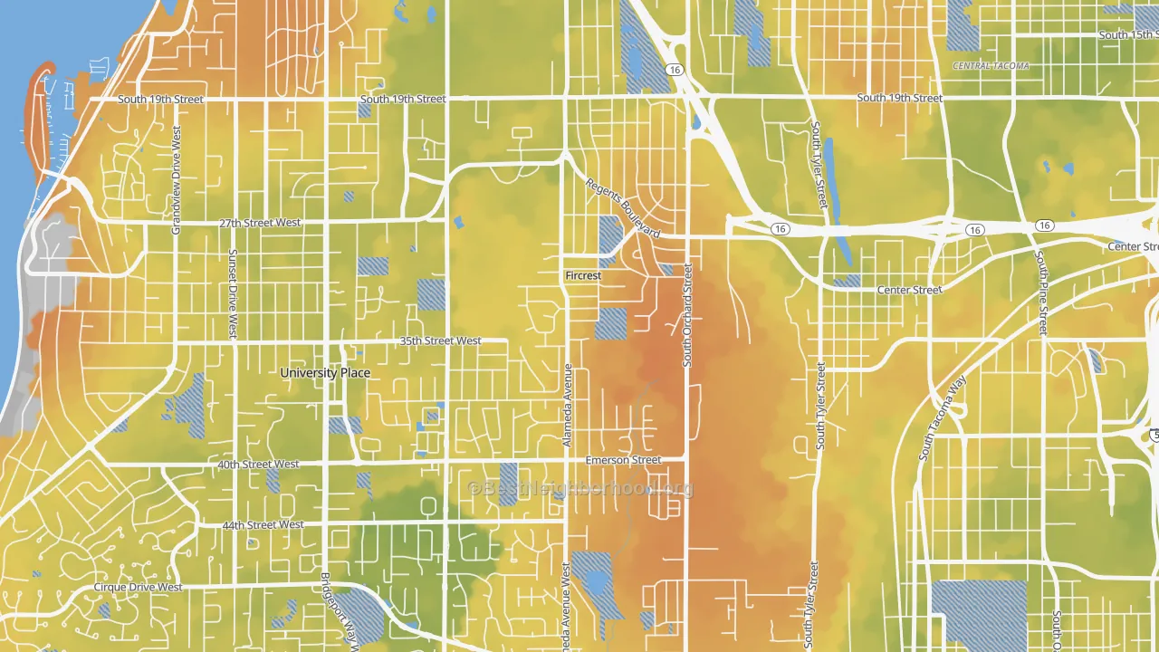 Bike Grade map of Fircrest, WA