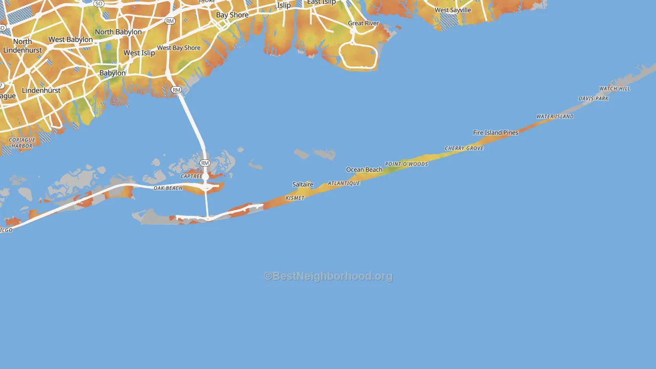 Bike Grade map of Fire Island, NY