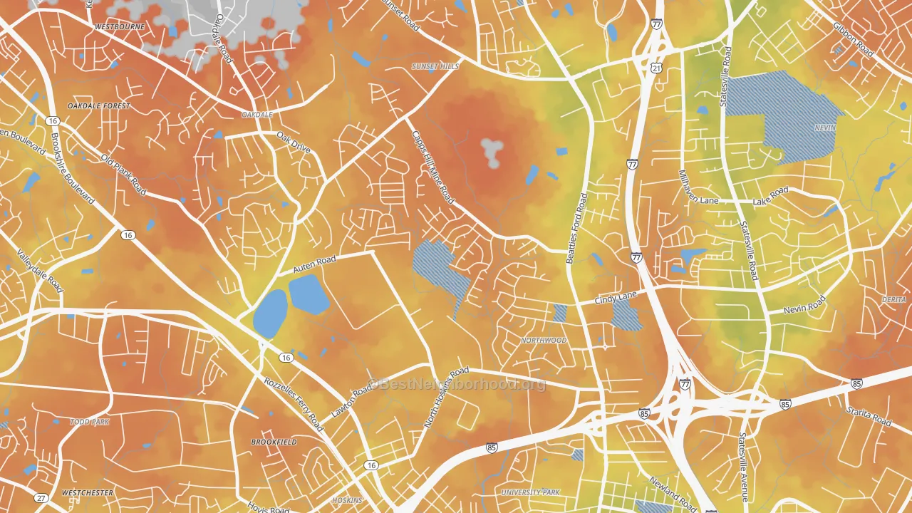 Bike Grade map of Firestone-Garden Park, Charlotte, NC