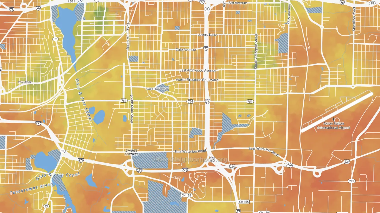 Bike Grade map of Firestone Park, Akron, OH